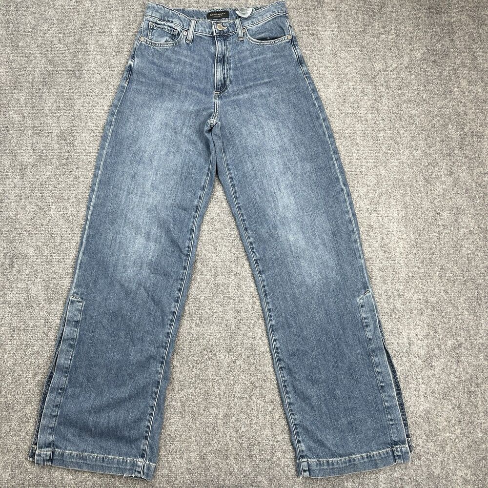 Banana Republic Jeans Sz 27 High Rise Wide Leg Light Distressed Split Hem Boho